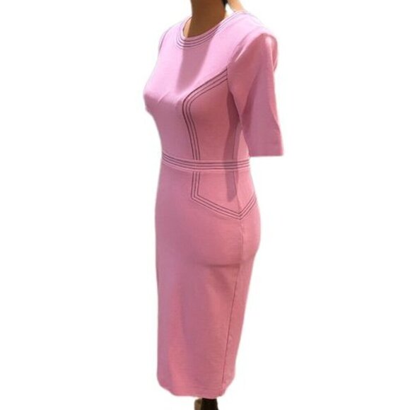 Boden Purple Fitted Ponte Short Sleeve Crew Neck Dress with Stitch Detailing - Picture 5 of 13